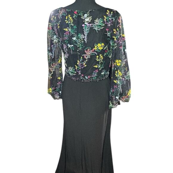 Mac Duggal 79379 Black Floral Embroidered Sheer Sleeve Beaded Gown NWT Women’s 8 - Picture 5 of 7